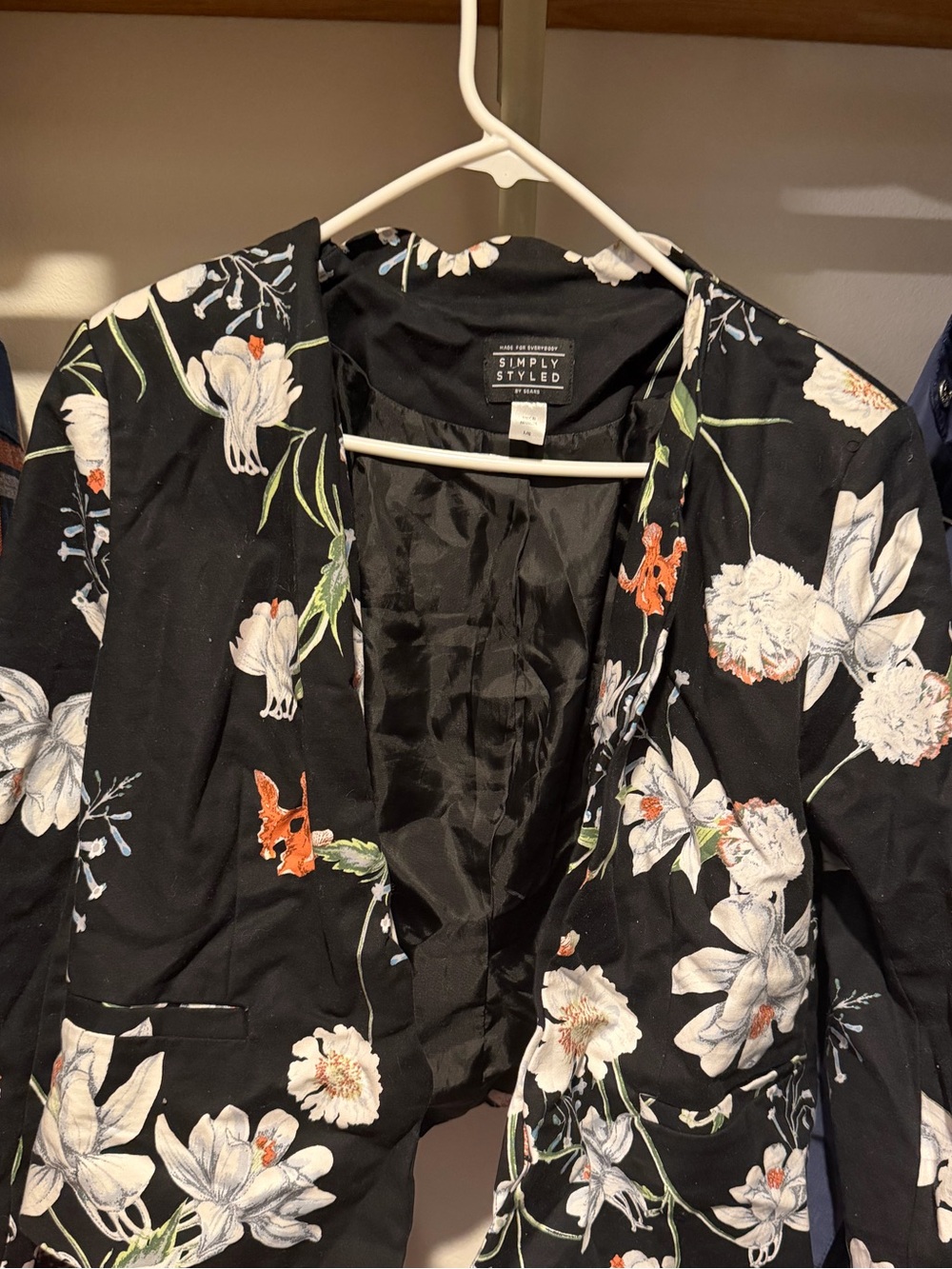 Simply Styled Black Floral Blazer with White & Orange Blooms